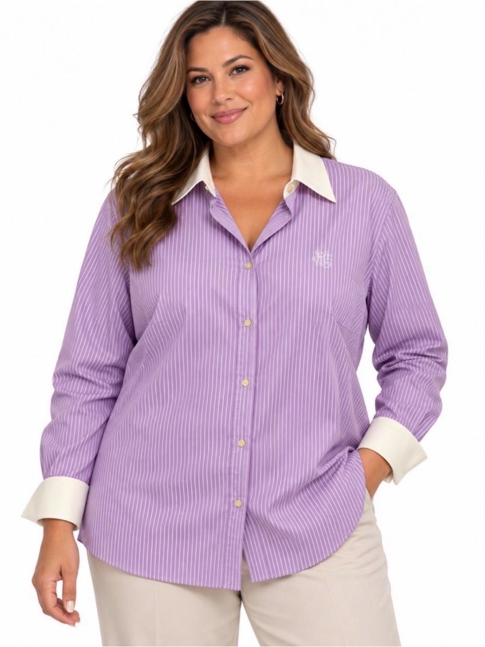 Vintage Lauren Ralph Lauren Purple Pinstripe Blouse – Women’s 1X